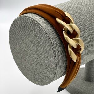 New Camel color Handmade Velvet Gold Chain Elegant Glamorous bendable Headband